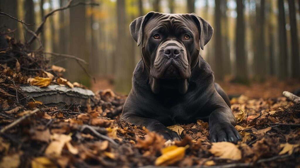 cane corso in woods